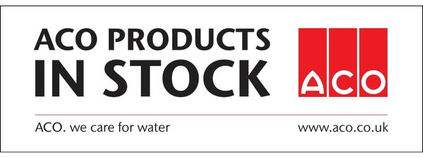 Banner to be displayed at a builders merchant showing ACO product in stock