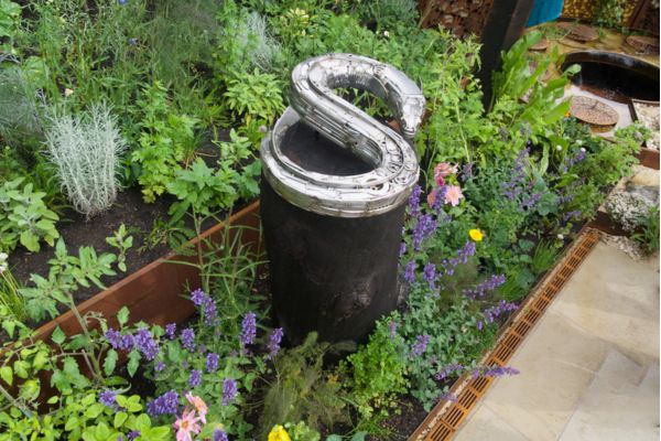 ACO Threshold Drain with a CorTen steel in a show garden